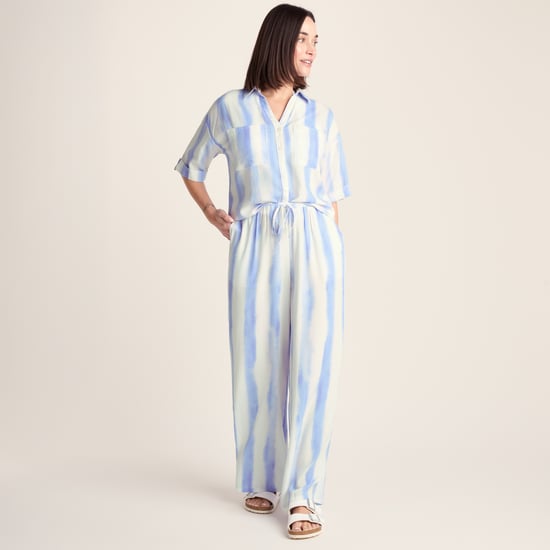 Christina Womens Wide Leg Lightweight Trousers - Blue Hues Print - Image 1