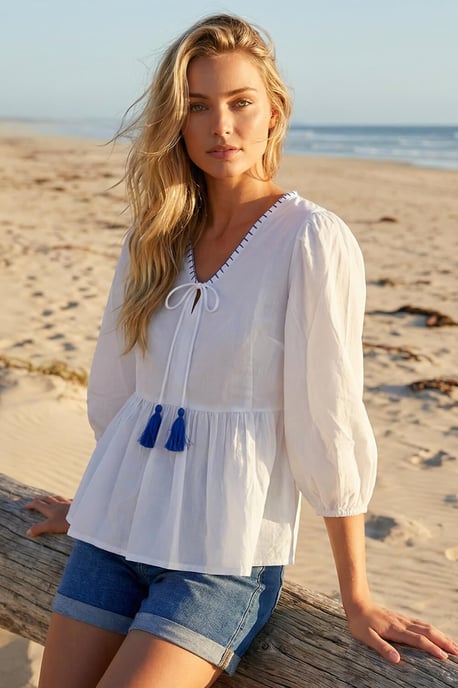 Tassel Tie Front Blouse - Image 1