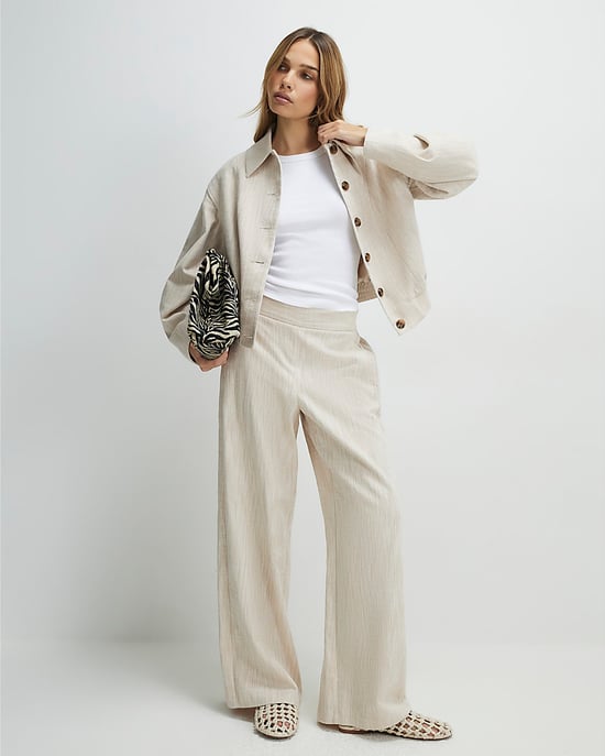 River Island Womens Wide Leg Trousers Beige Elasticated Pockets - Image 2