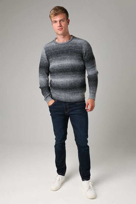 Black Colour Block Ombre Crew Neck Jumper With Wool - Image 3