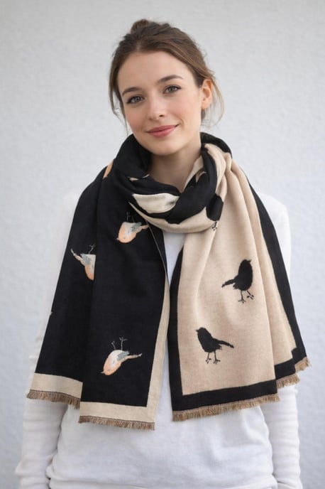 Robin Embroidered Reversible Scarf - Image 1