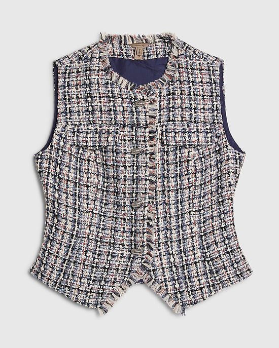 River Island Womens Waistcoat Blue Sleeveless Boucle Fringed - Image 6