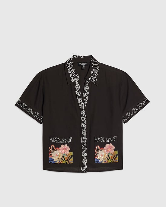 River Island Womens Shirt Black Beaded Floral Terry De Havilland Top - Image 6