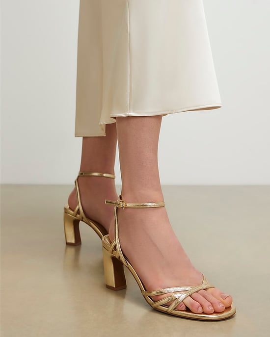 River Island Womens Heeled Sandals Gold Caged Buckle Block Heel - Image 5