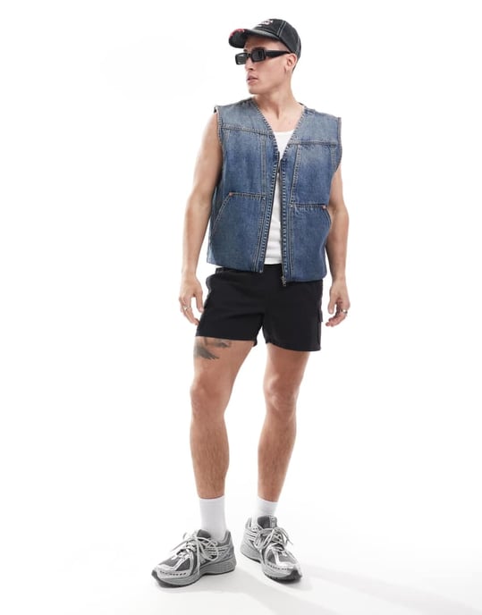 Weekday Astoria denim zip-through väst i stålblå tvätt - Image 2
