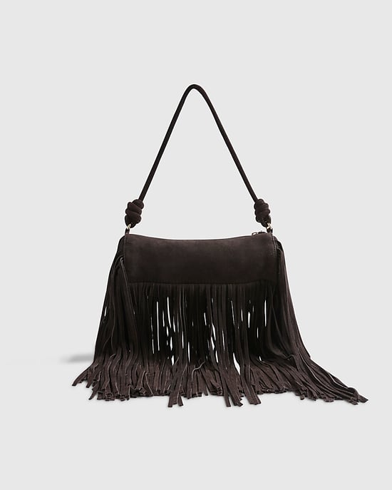 River Island Womens Cylinder Bag Brown Suede Mega Fringe Zip - Image 1