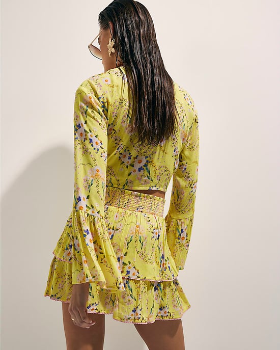 River Island Womens Top & Skirt Set Yellow Floral Print Tie 2 Piece - Image 3