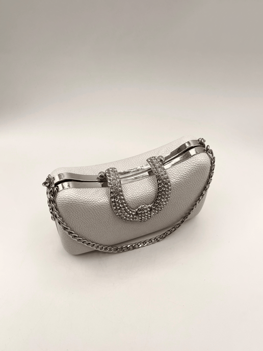 Shimmer Grab Bag with Double Chain Strap Silver - Image 5