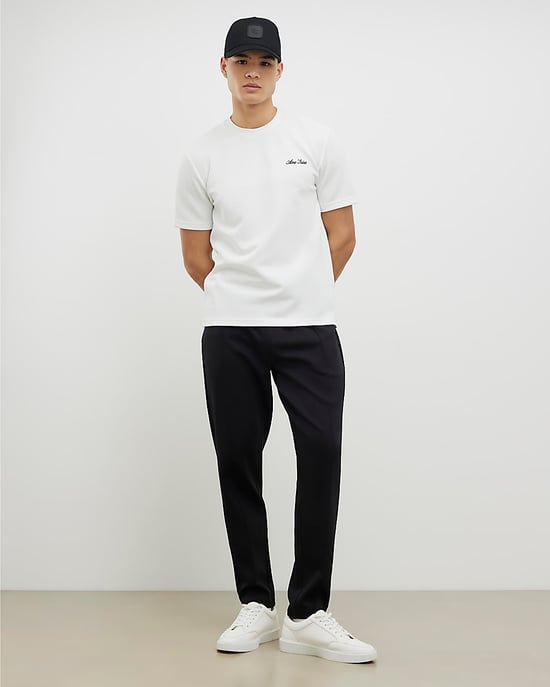 River Island Mens T-Shirt White Slim Fit Textured Ame Saint - Image 4