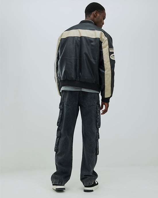 River Island Mens Cargo Jeans Black Loose Fit Elasticated - Image 3