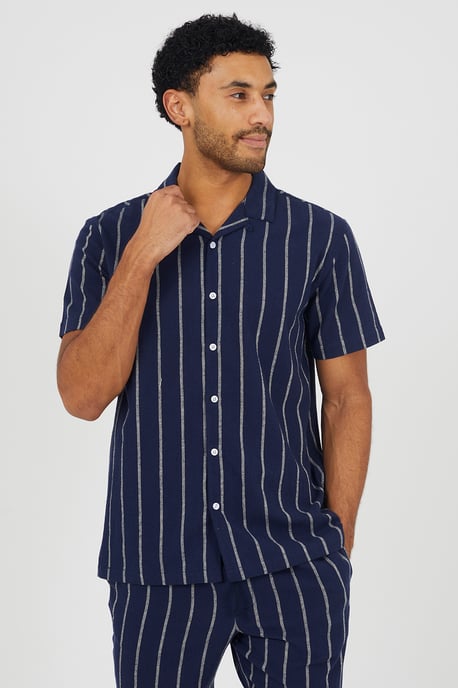 Navy Striped Revere Collar Shirt - Image 2