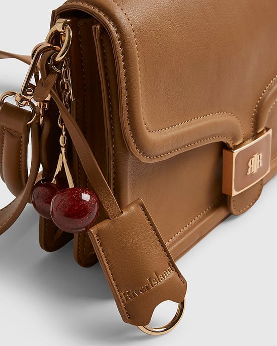River Island Womens Shoulder Bag Beige Tab Front Cherry Charm - Image 3