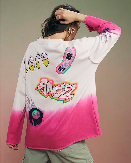 River Island Womens Sweatshirt White Year Zero Dip Dye Graphic - Image 4