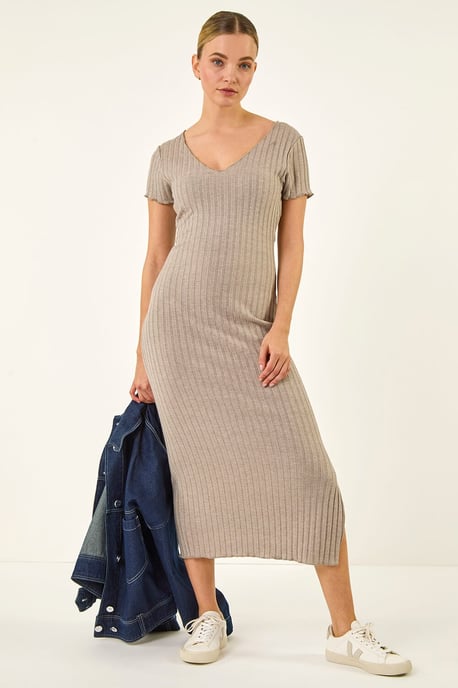V-Neck Knit Midi Dress - Image 2