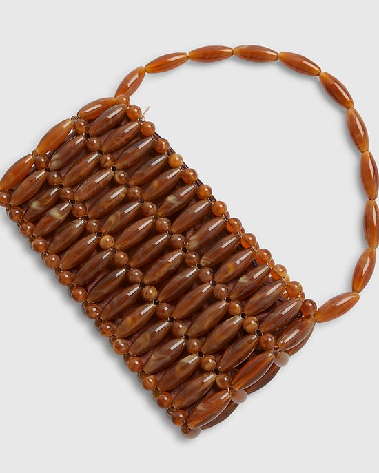 River Island Womens Clutch Bag Brown Bead Elements Zip Top Handle - Image 3