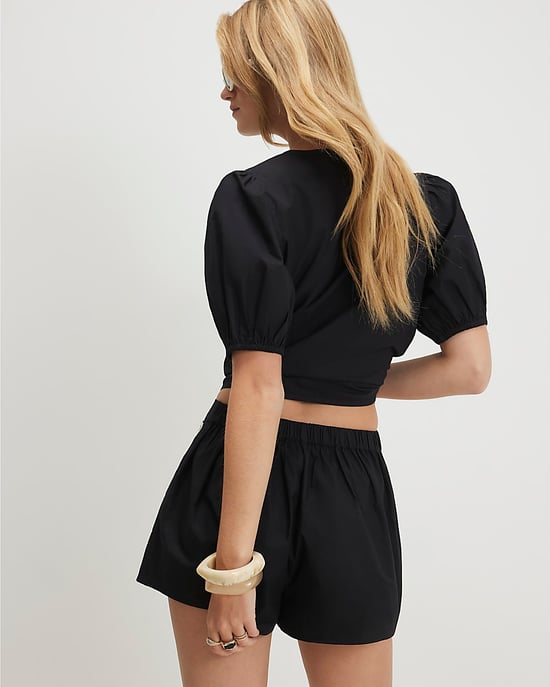 River Island Womens Shorts Black Poplin Fabric Embroidered Elasticated - Image 4