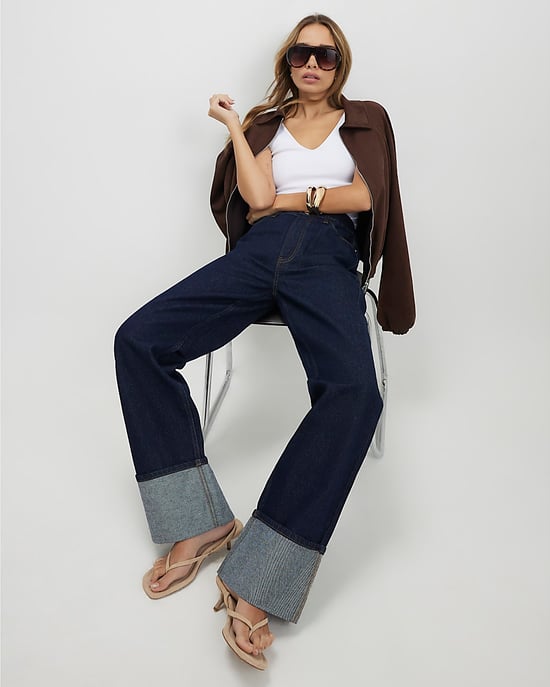 River Island Womens Straight Jeans Blue Relaxed Turn Up Cuff - Image 3