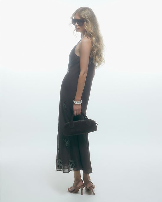 River Island Womens Maxi Dress Brown Beading Embellished Sleeveless - Image 3