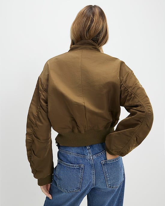 River Island Womens Bomber Jacket Khaki Funnel Neck Long Sleeve - Image 3