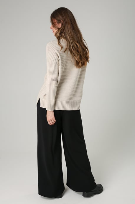 Beige Cotton Ribbed Knit High Neck Jumper - Image 5