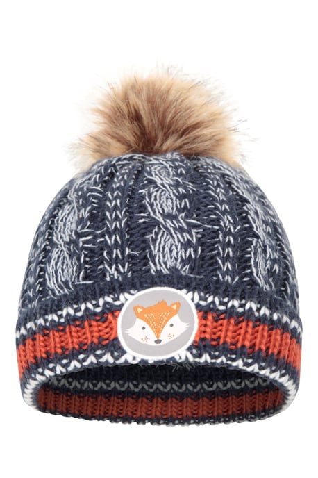 Badged Kids Pom Pom Beanie Faux Fur Warm Cosy Winter Hat Navy - Image 6