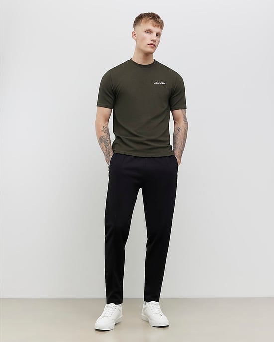 River Island Mens T-Shirt Khaki Slim Fit Textured Ame Saint - Image 4