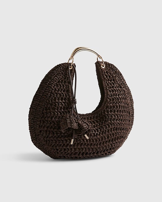River Island Womens Scoop Bag Brown Raffia Metal Handle Popper - Image 1