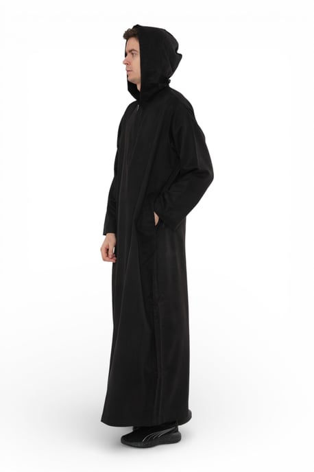 Heren zwarte Eid Marokkaanse Jubba Robe Ramadan Eid Thobe LFS met capuchon - HM12 - Image 5