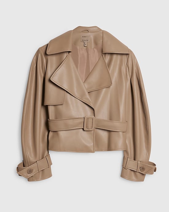 River Island Womens Jacket Beige Faux Leather Belted Trench - Image 6