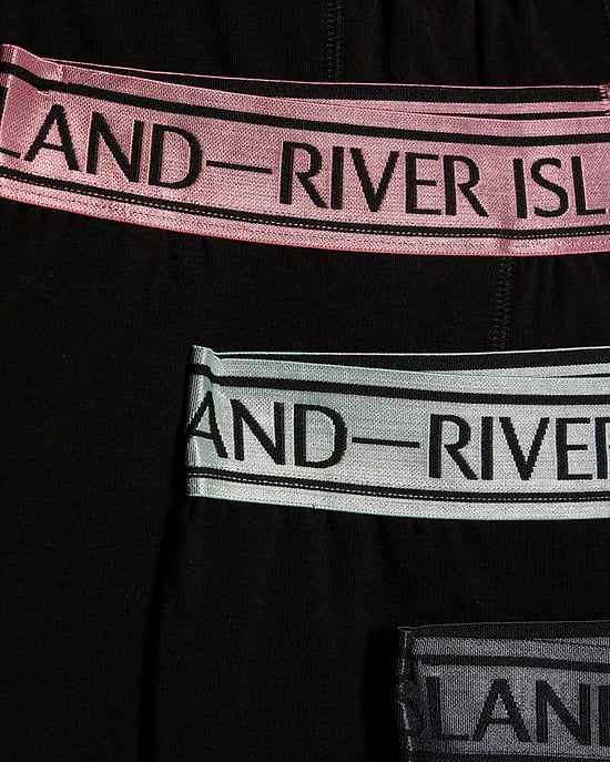 River Island Mens Trunks Black 5 Pack Elasticated RI Waist Underwear - Image 2