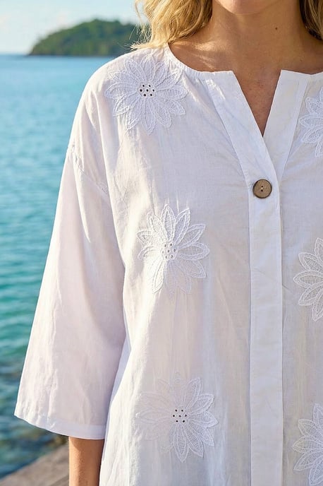 Cotton Floral Embroidered Tunic Top - Image 4