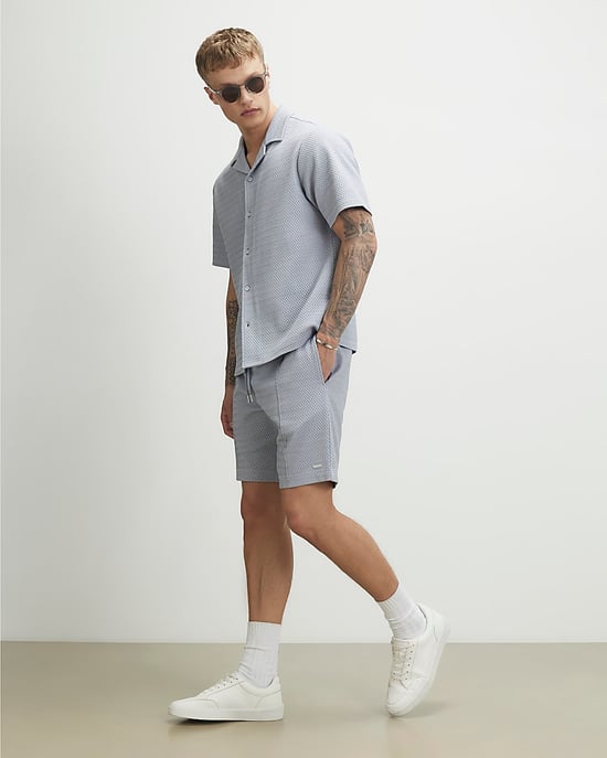 River Island Mens Shorts Blue Slim Fit Jacquard Textured Drawstring - Image 3