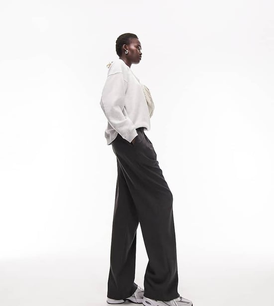 Topshop Tall pinstripe straight leg tailored jogger in grey - Image 1