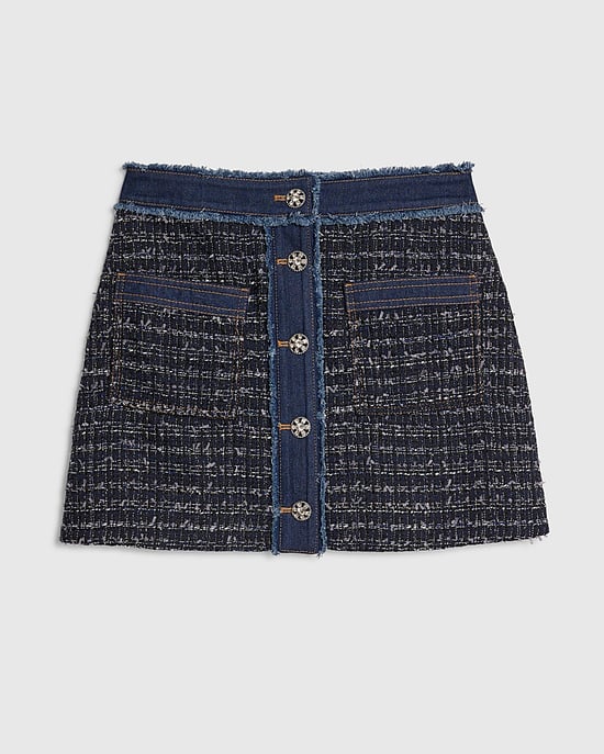 River Island Womens A-Line Mini Skirt Blue Boucle Fabric Button Denim - Image 6