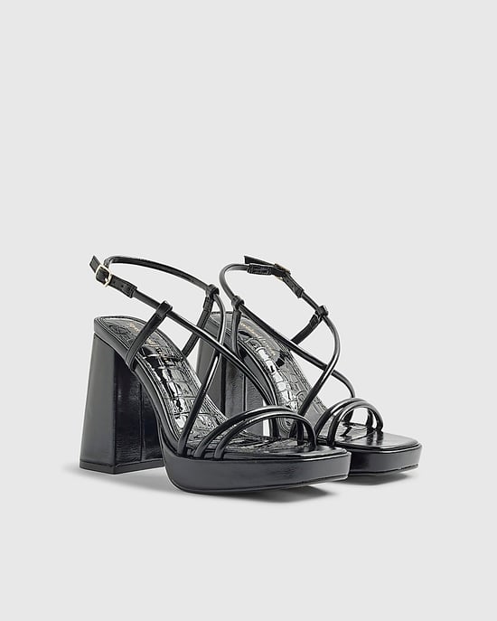 River Island Womens Heeled Sandals Black Triple Strap Platform - Image 1