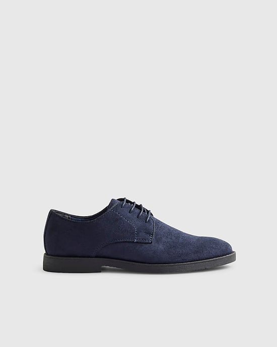 River Island Mens Brogues Navy Faux Suede Lace Up Round Toe Shoes - Image 1
