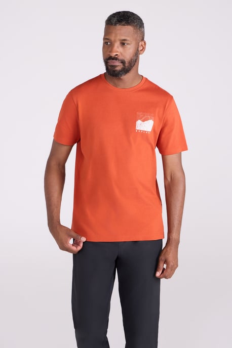'Tech Mountains' Men's T-Shirt Cotton Breathable Comfy Tee Rust - Image 1
