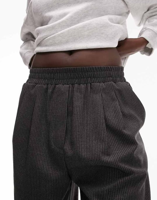 Topshop Tall pinstripe straight leg tailored jogger in grey - Image 3
