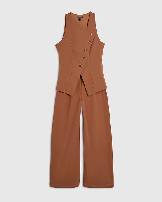 River Island Womens Jumpsuit Brown Collarless Asymmetric V-Neck - Image 6