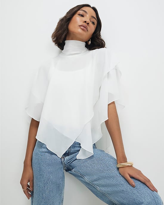 River Island Womens Ruffle Cape Cream High Neck Tiered Ruffles Top - Image 1
