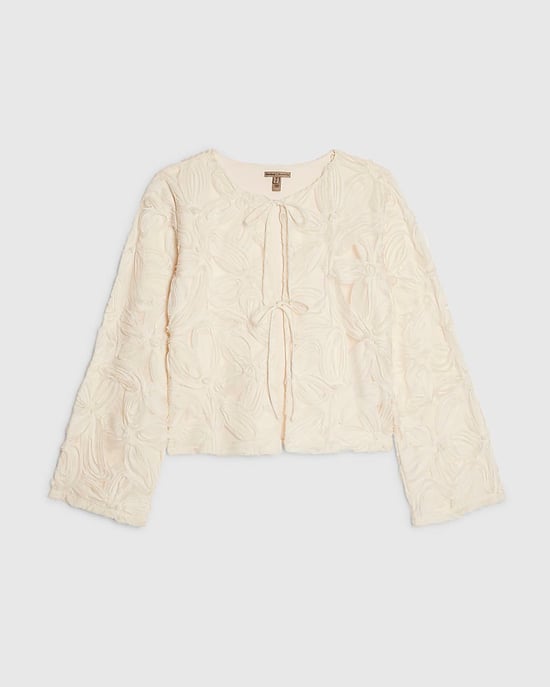 River Island Womens Jacket Cream Long Sleeve 3D Floral Round Neck - Image 6