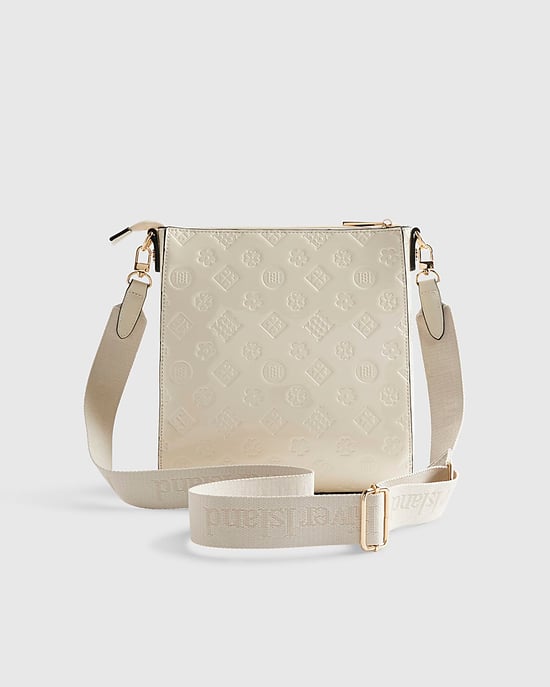 River Island Womens Messenger Bag Cream Embossed Monogram Bundle Zip - Image 3