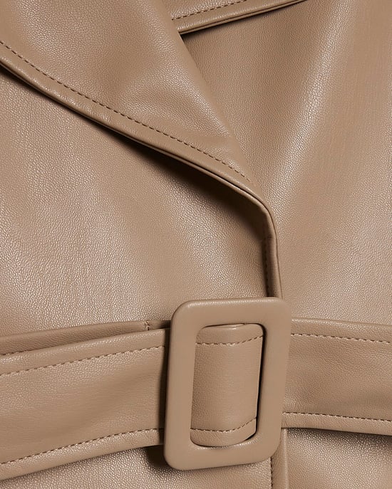 River Island Womens Jacket Beige Faux Leather Belted Trench - Image 5
