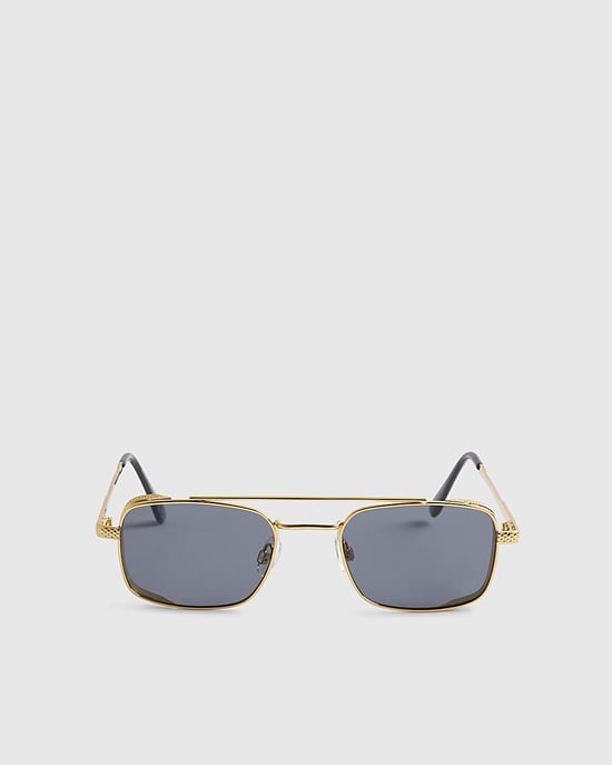 River Island Mens Rectangle Sunglasses Gold Flat Top Black Lenses - Image 4