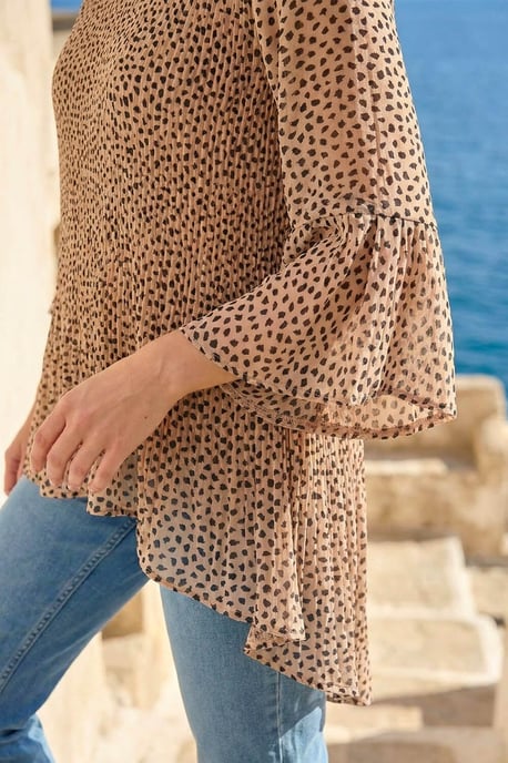 Spot Print Pleated Tunic Top - Image 4