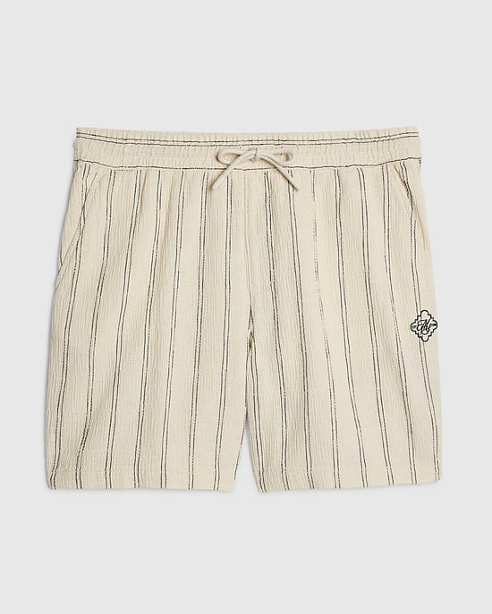River Island Mens Shorts Cream Regular Fit Stripe Pull On Striped - Image 6