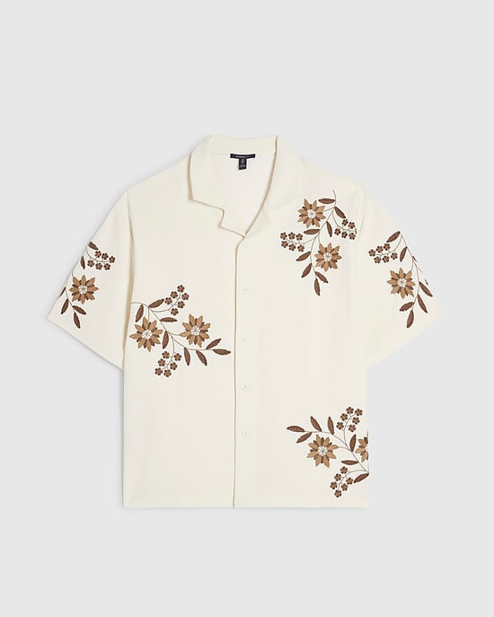 River Island Mens Shirt White Regular Fit Floral Textured Embroidered - Image 5