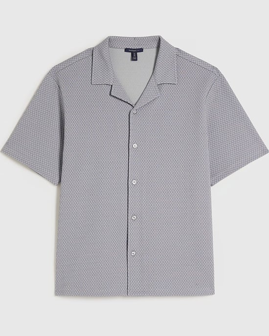River Island Mens Shirt Blue Regular Fit Triangle Jacquard Collared - Image 6