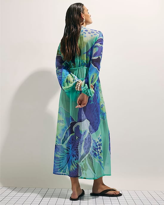 River Island Womens Maxi Beach Tunic Dress Blue Floral Print V-Neck - Image 3