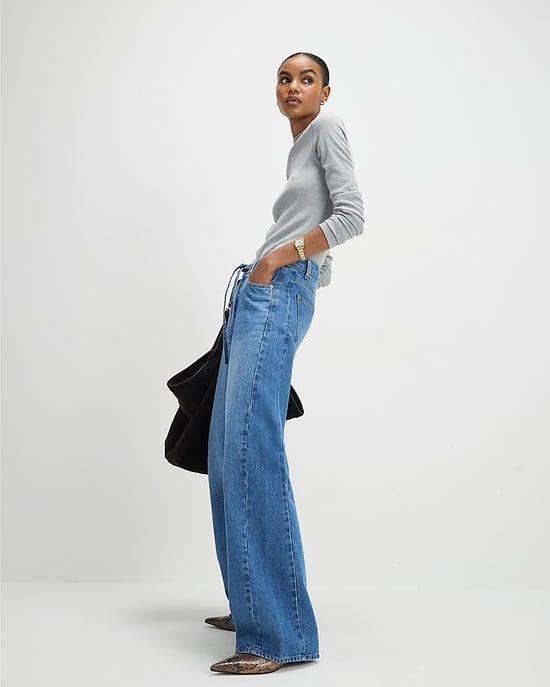 River Island Womens Wide Leg Jeans Blue Drawstring Balloon - Image 2